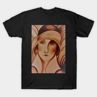 sepia art deco flapper hat girl lady 20s by jackie smith T-Shirt